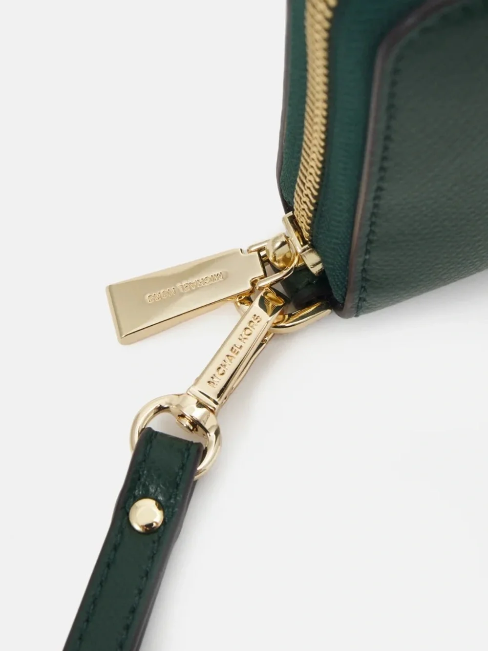 MICHAEL Michael Kors Dark Green Zip-Around Leather Wallet with Gold Hardware NWT